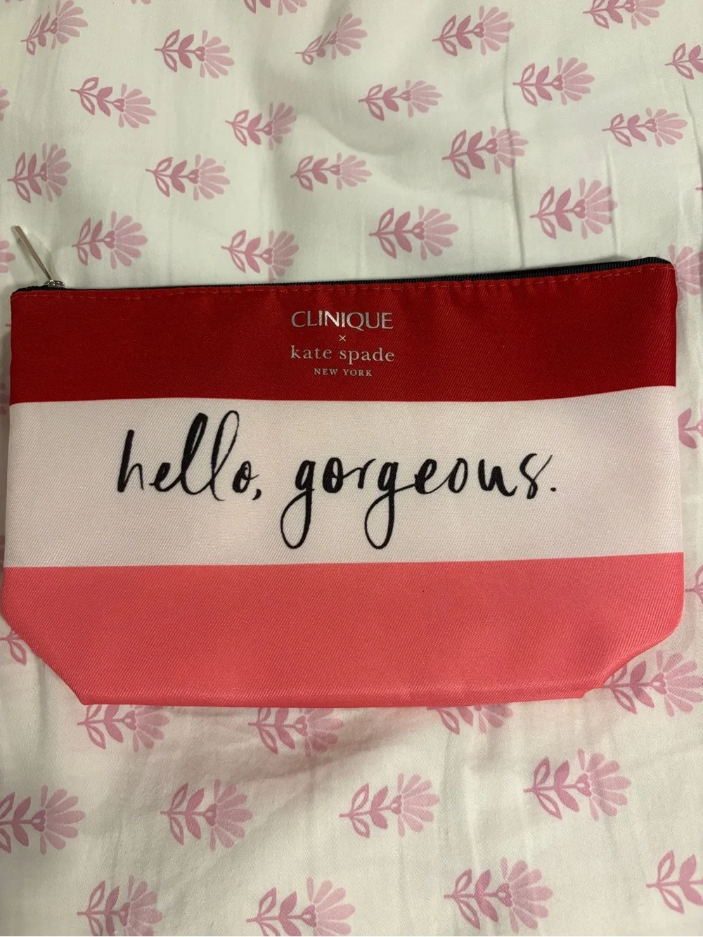 kate spade Clinique Hello Gorgeous Striped Tote & Pouch - Pink, White, Red
